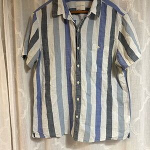 American Eagle Outfitters Blue and Gray Striped Casual Button Down Shirt mens L